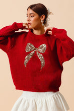 Load image into Gallery viewer, So Me Sequin Ribbon Sweater in Red/Gold