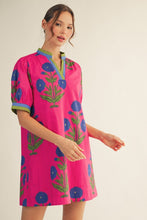Load image into Gallery viewer, Jodifl Floral Print and Stripe Detail Shift Dress in Hot Pink ON ORDER