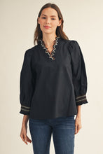 Load image into Gallery viewer, Jodifl Embroidered Scallop V Neckline Solid Top in Black