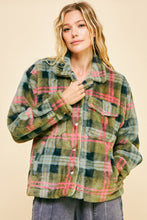 Load image into Gallery viewer, Davi & Dani Plaid Jacket in Olive/Orange
