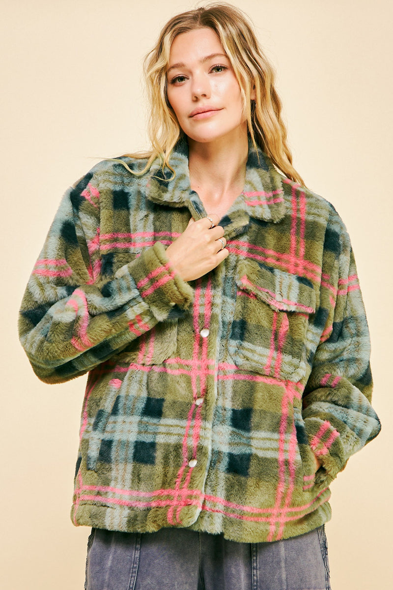 Davi & Dani Plaid Jacket in Olive/Orange – June Adel