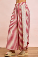 Load image into Gallery viewer, BiBi Striped Eyelet Side Elastic Waist Wide Leg Pants in Red
