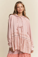 Load image into Gallery viewer, J.nna Mixed Fabric Lace Trim Hooded Jacket in Baby Pink