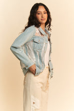 Load image into Gallery viewer, Davi & Dani Denim and Floral Panel Jacket in Light Denim