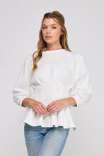 Load image into Gallery viewer, Allie Rose Double Knit Pleated Flare Top in Off White