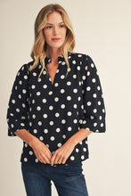 Load image into Gallery viewer, Jodifl Ruffled Neckline Polka Dot Blouse in Black