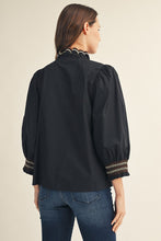 Load image into Gallery viewer, Jodifl Embroidered Scallop V Neckline Solid Top in Black