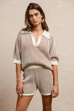Load image into Gallery viewer, BiBi Two Toned Textured Ribbed Sweater Top and Shorts Set in Ivory/Cinnamon