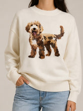 Load image into Gallery viewer, Le Lis Knit Sweater with Goldendoodle Graphic Front in White