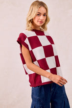 Load image into Gallery viewer, BiBi Contrasting Color Checkered Sweater Vest in Burgundy/Ivory