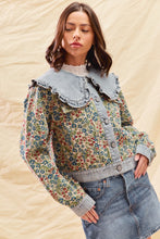 Load image into Gallery viewer, So Me Floral Jacquard Jacket with Denim Details in Oatmeal/Blue Multi