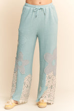 Load image into Gallery viewer, Davi & Dani Thermal Knit and Lace Pants with Flower Patches in Light Blue Grey