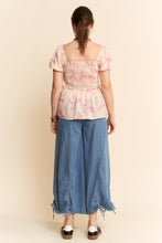 Load image into Gallery viewer, Davi & Dani Bow Print Peplum Top in Pink