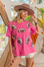 Load image into Gallery viewer, BiBi Game Day Football Sequin Patch Top in Hot Pink