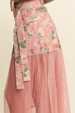 Load image into Gallery viewer, J.nna Contrasting Denim Floral Print and Mesh Midi Skirt in Dusty Pink