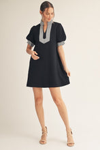 Load image into Gallery viewer, Jodifl Solid Color Shift Dress with Striped Accents in Black
