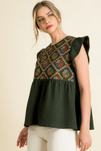 Load image into Gallery viewer, THML Ribbed Knit Top with Embroidery Details in Olive