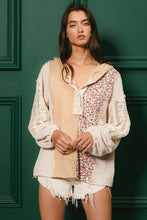 Load image into Gallery viewer, BiBi Knit Floral and Lace Hooded Top in Taupe