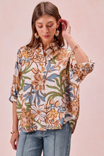 Load image into Gallery viewer, BiBi Bold Multi Color Floral Print Button Down Top in Latte Multi