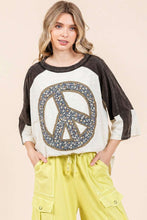 Load image into Gallery viewer, Mittoshop Color Block Top with Peace Sign Patch in Ivory/Black