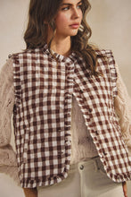 Load image into Gallery viewer, LovLov Ruffled Neck Checkered Vest in Mocha