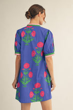 Load image into Gallery viewer, Jodifl Floral Print and Stripe Detail Shift Dress in Blue