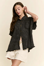 Load image into Gallery viewer, J.nna Denim Ruffle Edge Boxy Top in Denim Black