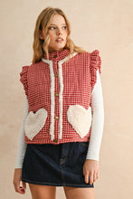 Load image into Gallery viewer, Miou Muse Gingham Vest with Sherpa Details in Red