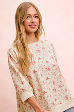 Load image into Gallery viewer, BiBi OVERSIZED Washed Twill Floral Print Top in Cream/Red Floral