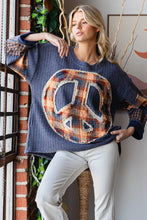 Load image into Gallery viewer, Oli & Hali Knit Top with Mixed Print Peace Sign Patch on Front in Blue