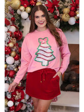 Load image into Gallery viewer, Jess Lea Lightweight Foil Bow Christmas Treat Luxe Sweatshirt in Pink