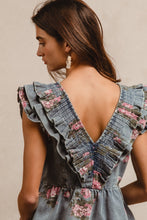 Load image into Gallery viewer, BiBi Washed Denim Top with Floral Print in Denim