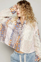 Load image into Gallery viewer, POL CROPPED Mixed Print and Crochet Top in Lavender Multi