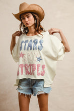 Load image into Gallery viewer, BiBi Oversized French Terry Top with Stars and Stripes Patchwork in Cream