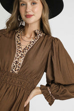 Load image into Gallery viewer, Umgee Leopard Trimmed Midi Dress in Brown