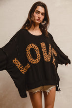 Load image into Gallery viewer, BiBi OVERSIZED Solid Color Top with Leopard "LOVE" Letter Patches in Black