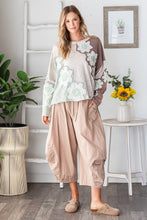 Load image into Gallery viewer, Oli & Hali Contrasting Color Top with Eyelet Lace Flower Patches in Tan