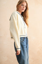 Load image into Gallery viewer, Miou Muse Contrasting Color Button Front Cardigan in Off White/Navy ON ORDER