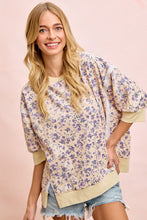 Load image into Gallery viewer, BiBi OVERSIZED Lightweight Corduroy Floral Print Top in Cream/Lavender