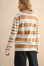 Load image into Gallery viewer, Miou Muse Soft Knit Striped Polo Top in Tan/White