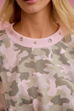 Load image into Gallery viewer, BiBi OVERSIZED Camouflage Printed Terry Cut Edge Detailed Sweatshirt in Blush/Light Olive