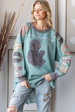 Load image into Gallery viewer, Oli & Hali Rock & Roll Patched Pullover Top in Sage