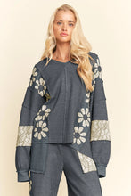 Load image into Gallery viewer, Davi & Dani Heavy Waffle Knit Top with Flower Patches in Slate Blue