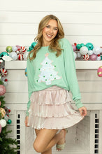 Load image into Gallery viewer, Grace+Emma Sequin Tree Patch Sweatshirt in Mint