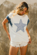 Load image into Gallery viewer, BiBi French Terry Top with Denim Star Patch Front in Off White