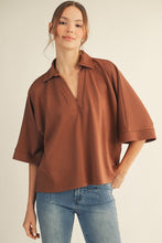 Load image into Gallery viewer, Jodifl Solid Color Collared V Neck Top in Brown ON ORDER