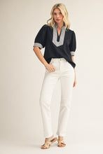 Load image into Gallery viewer, Jodifl Solid Color Top with Stripe Accents in Black