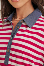 Load image into Gallery viewer, In February Yacht Club Relaxed Fit Casual Stripe Polo Mini Dress in Burgundy/Cream