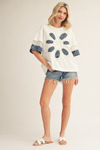 Load image into Gallery viewer, Jodifl Flower Patch Detail Mixed Fabric Top in White ON ORDER