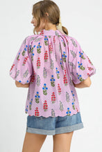 Load image into Gallery viewer, Umgee Floral Print Top with Embroidery in Lilac Mix